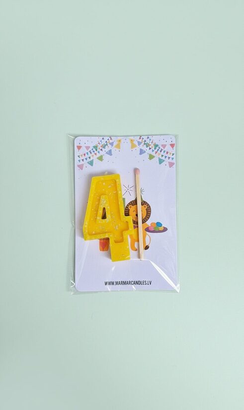 Bišu vaska Ciparu svece "4" tortēm un kūkām, pārsteiguma komplekts ar apsveikuma kartīti